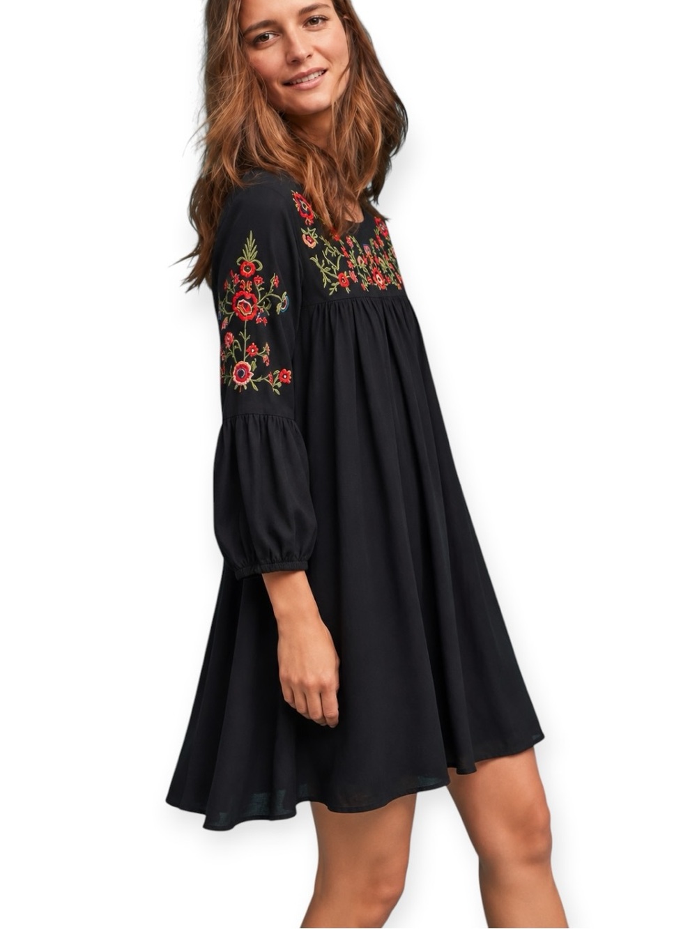 Allison New York Anthropologie Embroidered Black Dress S